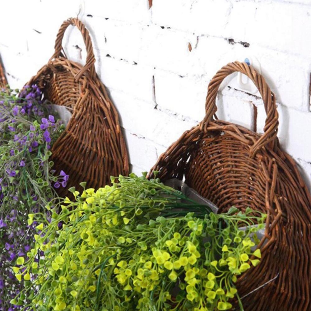 18/20/30cm Wall Mount Hanging Woven Rattan Vase Baskets Handmade Wicker Flower Pot Home Garden Flower Planter Vine Pots Baskets