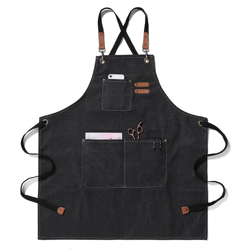 Waterproof Thickened Cotton Denim Apron - Oil and Stain Resistant, Solid Color Design for Household Kitchen Use