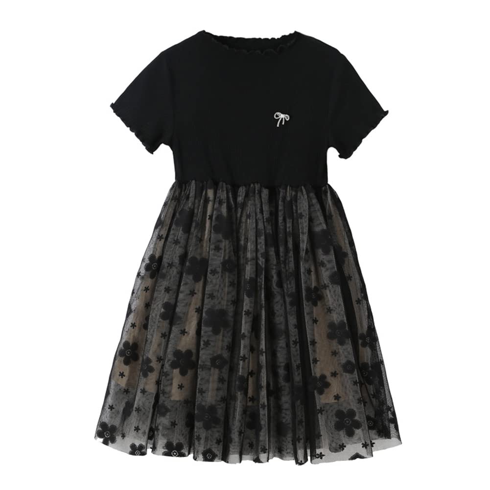 Yolrky Formal Short Tulle Floral for and Other Special Occasions Kids' Dress, Sleeve, Dress, Print, Black, Recitals, Weddings, Funerals, (150)