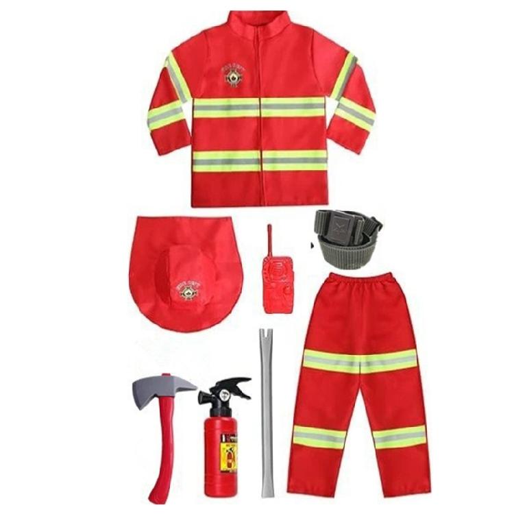 8-teiliges Feuerwehrmann-Kostüm für Kinder Feuerwehrmann Verkleidungskleidung Feuerwehrmann-Kostüm mit Spielzeugzubehör-Set für Rollenspiele