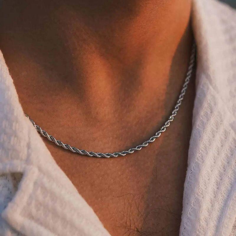 Ropes Long Necklace for Men Women,Stainless Steel Gold Color Twisted Rope Chain Collar,2/3/4/5mm Punk Basic Waterproof Jewelry