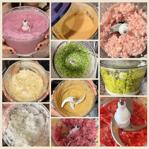 TOAKELI Electric Food Processor with 2L Large Capacity and 500W High Power, 2-Speed, 4-Blade Cutter, Mincer, Mincer for Meat, Crush Ice, Blender, Baby