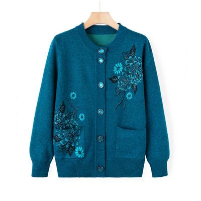 Mittleres Alter ältere neue Pulloverjacke weibliche Mutter tragen Herbst und Winter Strickpullover lässiges Oberteil Oma Strickjacke Kleidung
