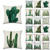 Premium Quality Cotton Linen Square Pillow Cover Featuring Tropical Cactus Design