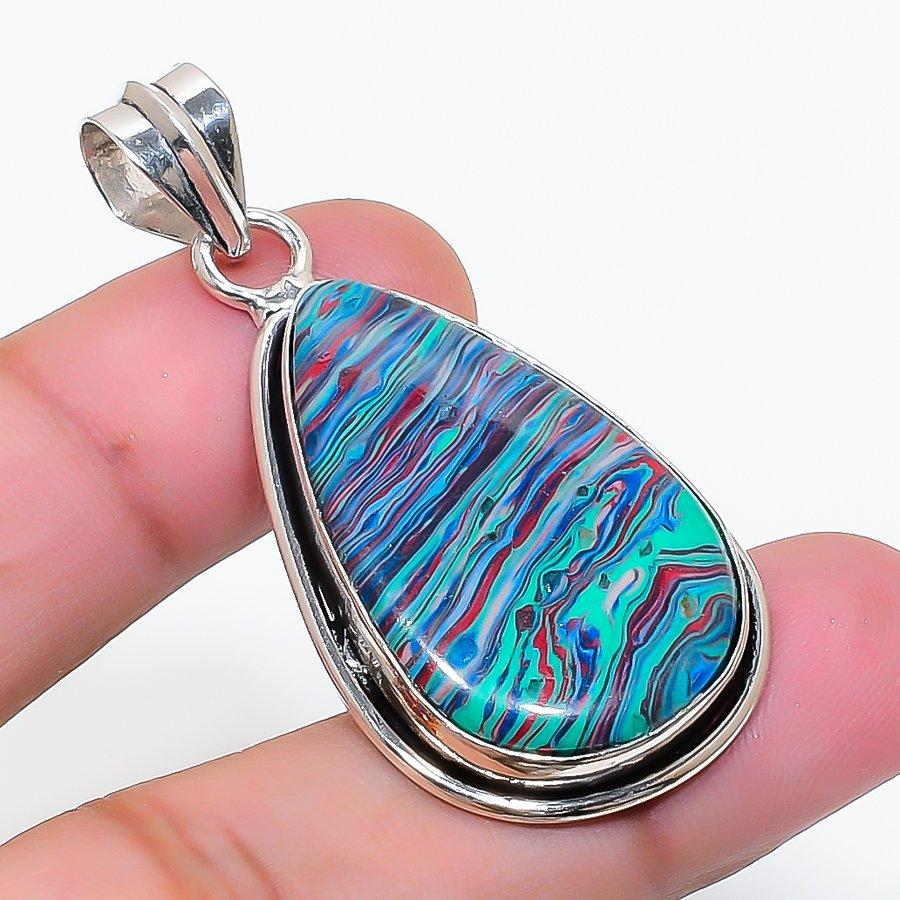 Natural Rainbow Calsilica Gemstone 925 Sterling Silver Pendant 1.81  AP-15036