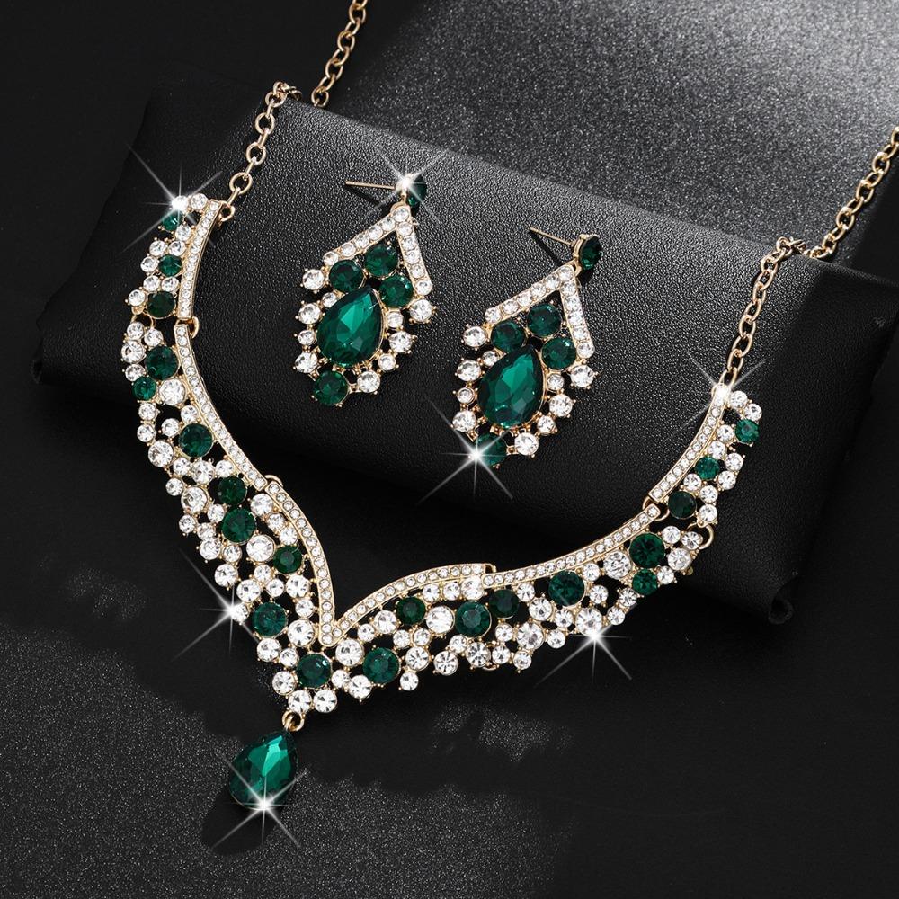 2Pcs/set Elegant Bridal Necklaces Earrings Shining Necklace Earrings Set  Wedding
