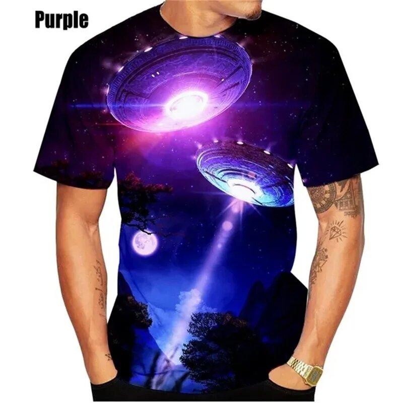 Summer Fashion New Men's Printed T-shirt Spaceship Round Neck Plus Size Men's Short Sleeve Plus Size Casual Sports Top