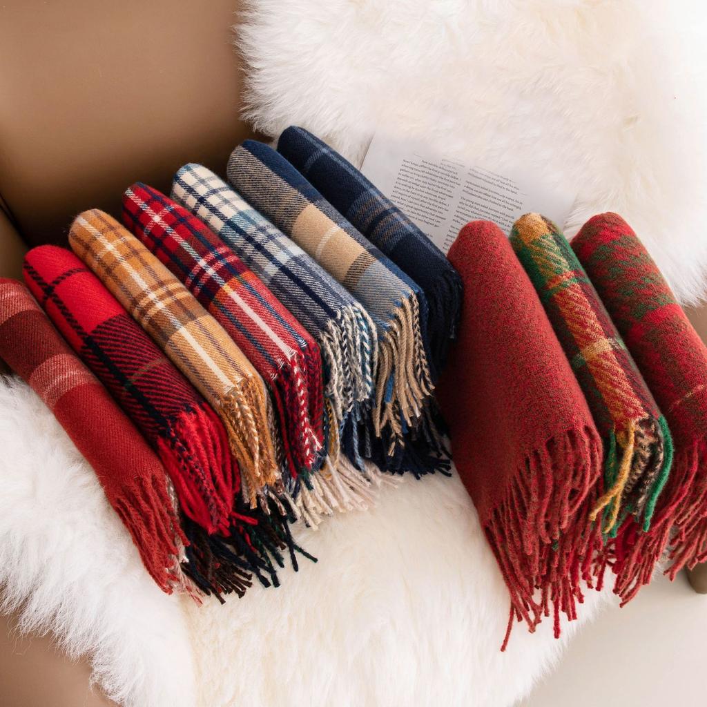 Cashmere feel autumn and winter new year plaid scarf atmosphere women's imitation cashmere ankela red scarf shawl