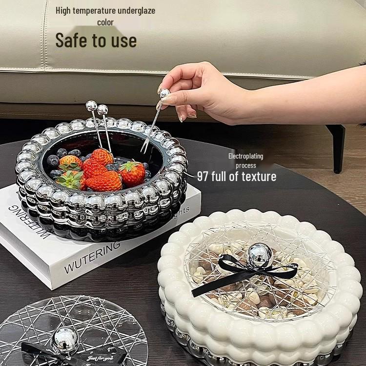 Ceramic Fruit and Candy Bowl for Living Room Table - New Year Snacks Display & Storage Box