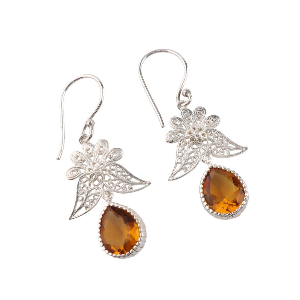 Citrine Gemstone 925 Sterling Silver Jewelry Handmade Women Earrings 1.84" November Birthmonth Jewelry For Gift CE-23-7