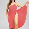 Abito da donna moda senza maniche in cotone tinta unita casual da spiaggia, copricostume, taglie forti