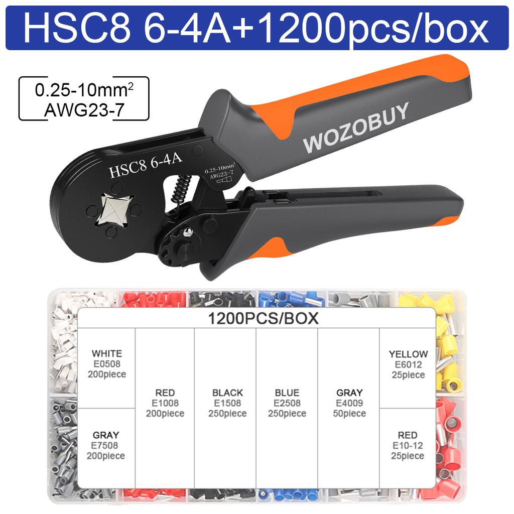 Ferrule Crimping Tool Kit, Self-adjustable Wire Ferrule Crimper Plier Set with 1200pcs Wire Terminals Wire Ends Ferrules