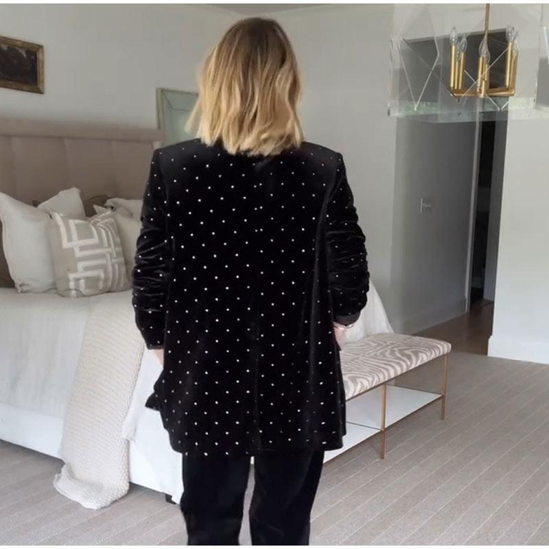 Blazer Feminino de Veludo com Diamantes Moda Slim Manga Longa Jaqueta de Terno Feminino Casaco de Terno Casual 2025 Brilho Office Lady Streetwear