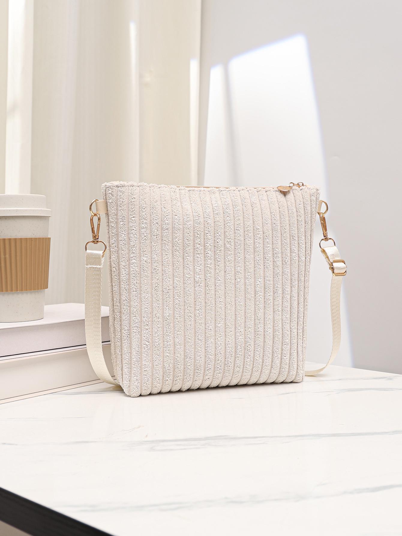 Elegant Small Bag, Simple Suede, Trendy Commuter Crossbody Phone Bag, Striped Single Shoulder, Versatile For Women