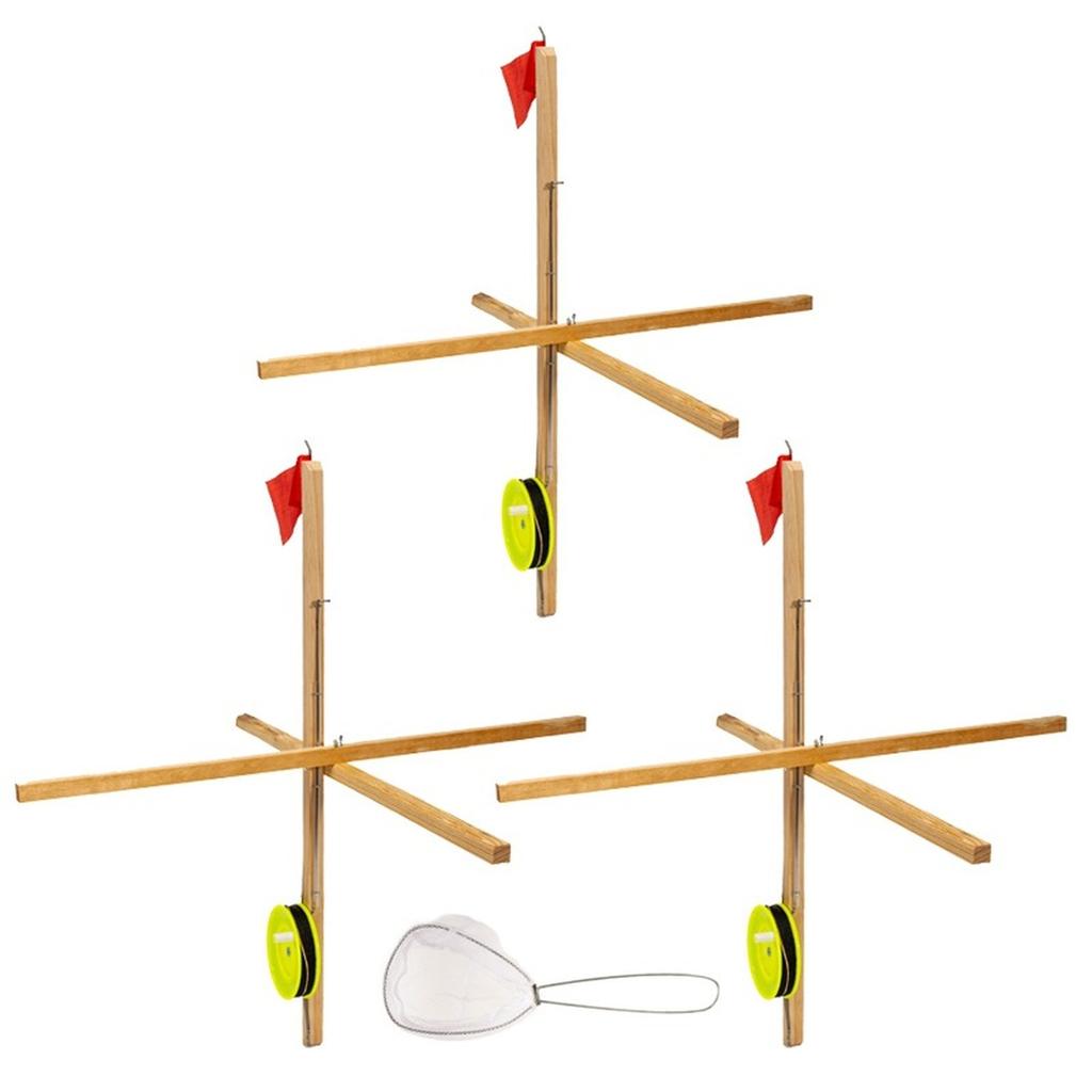 Liliful Ice Fishing Tip Ups with Tackle and , Wood Ice Fishing Equipment