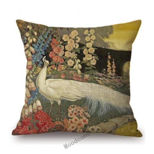 Flower Birds Peacock Floral Oil Painting Parrot Home Decoration Cotton Linen Sofa Throw Pillow Case Beautiful Cushion Cover Case
