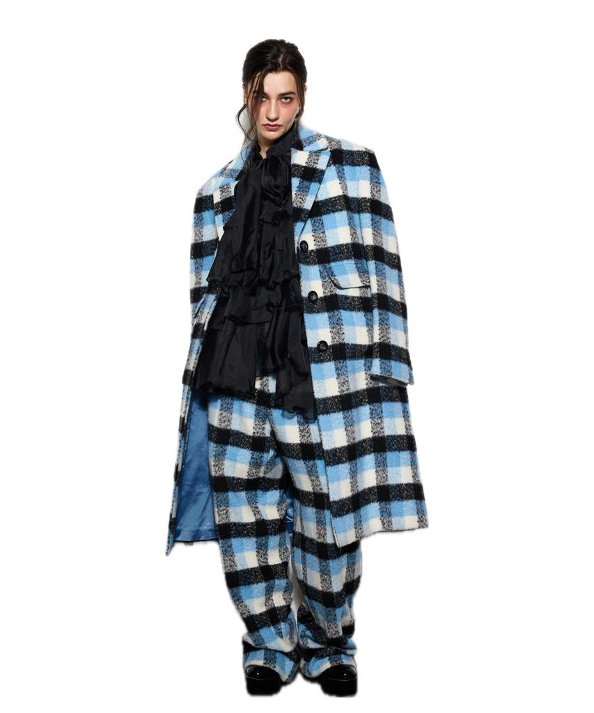 GREEDILOUS Plaid Structured Long Coat