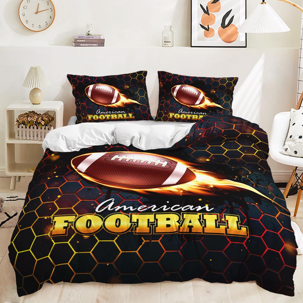 Funda nórdica con estampado digital 3D de fútbol, funda de almohada, juego de cama de tres piezas para dormitorio