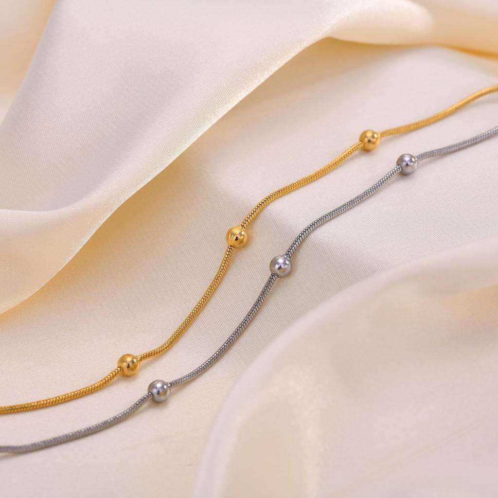 Adjustable Satellite Beaded Anklet Bracelets for Women ,Stainless Steel Summer Beach Foot Chain Stainless Steel Waterproof