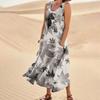 Women's Summer Casual Fashion Easter Printed Sleeveless Round Neck Pocket Dress