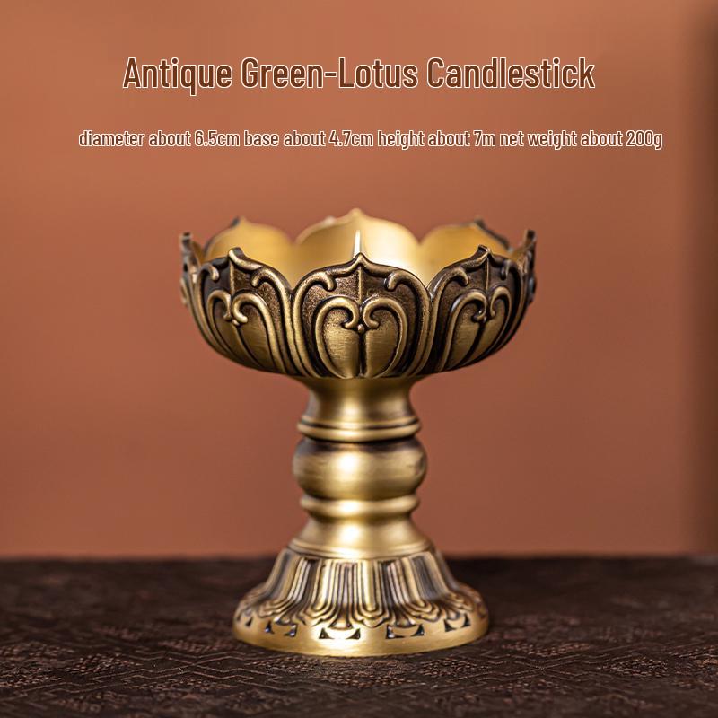 

Lotus Copper Candlestick for Buddha Candle, Retro Ghee Lamp Holder, Buddhist Offering Lamp Ornament