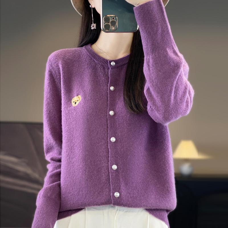 Knitted Cardigan Women's Embroidered Round Neck Sweater Small Shirt Jacket Autumn Loose Small Fragrance Tops