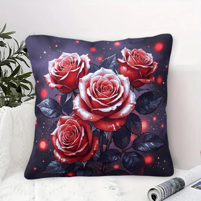 Sparkling Red Rose Print Throw Pillow Cushion Accent Pillow cm includes pillow core for home sofa decor