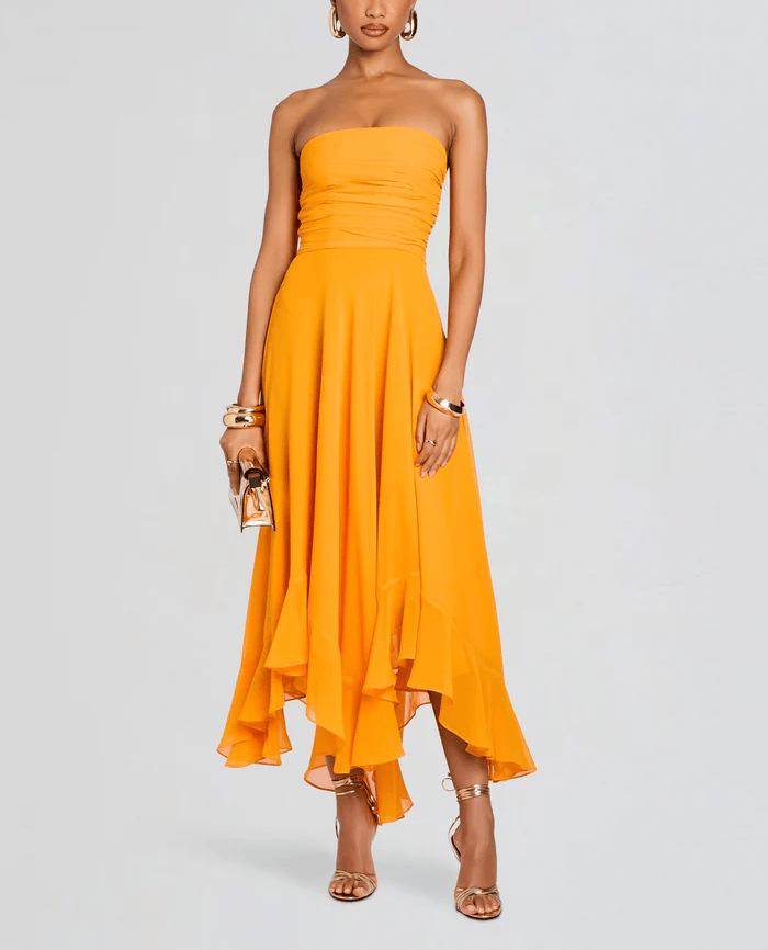 

European and American Women s Ruffled Bandeau Slim Fit Dress with Irregular Hem M