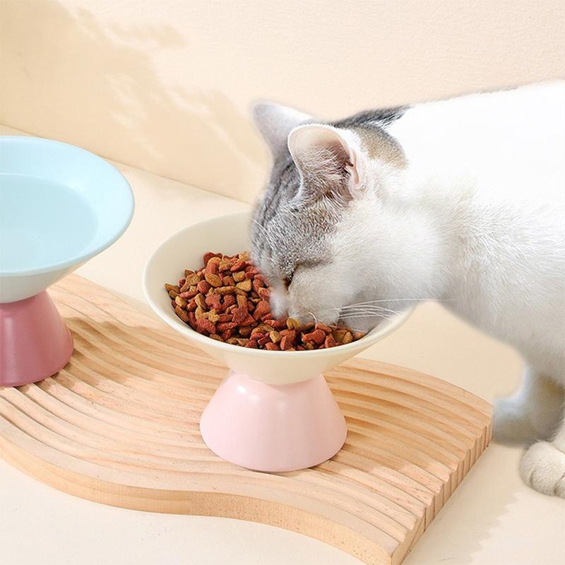 Color-Blocked Ceramic Pet Bowl Elevated Cat Bowl Protects Cervical Vertebrae Pet Supplies