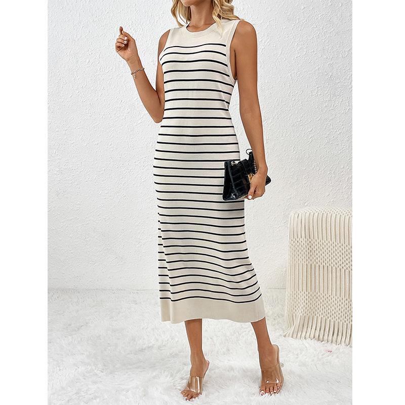 Spring/Summer New Slim Intercolored Women's Knitwear Striped Long Skirt Fashion Dress