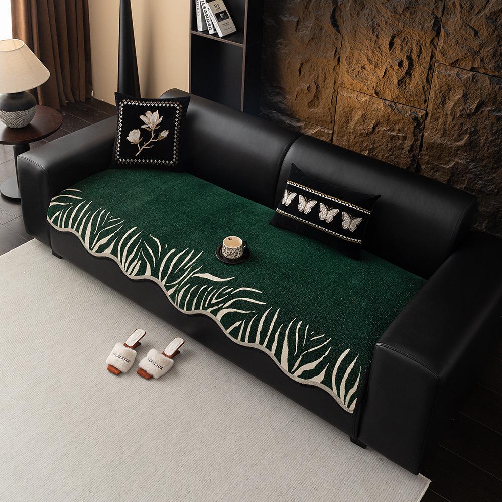 

New Four-Season Universal Premium Light Luxury Simple Fixed Non-Slip Straight Row Silver Chenille Special-Shaped Sofa Cushion 90*70cm