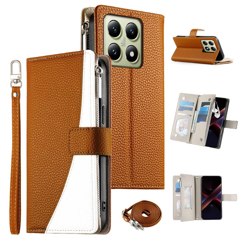 For Realme 14T 5G Case Zipper Wallet Color Splicing Leather Flip Phone Cover with Straps