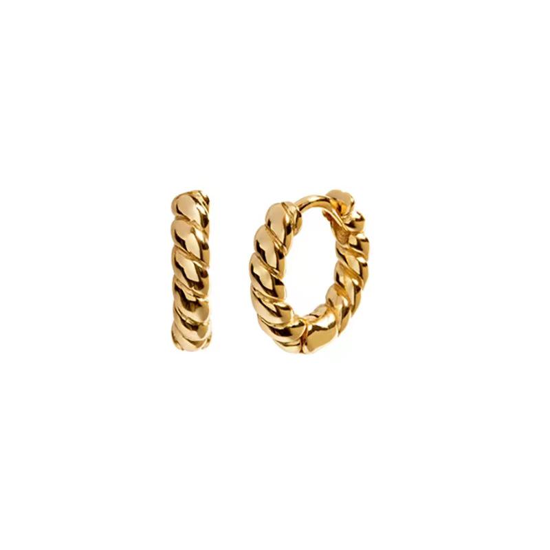 European American Brass Twisted Hoop Earrings - Classic Retro High-Quality Jewelry for Women
