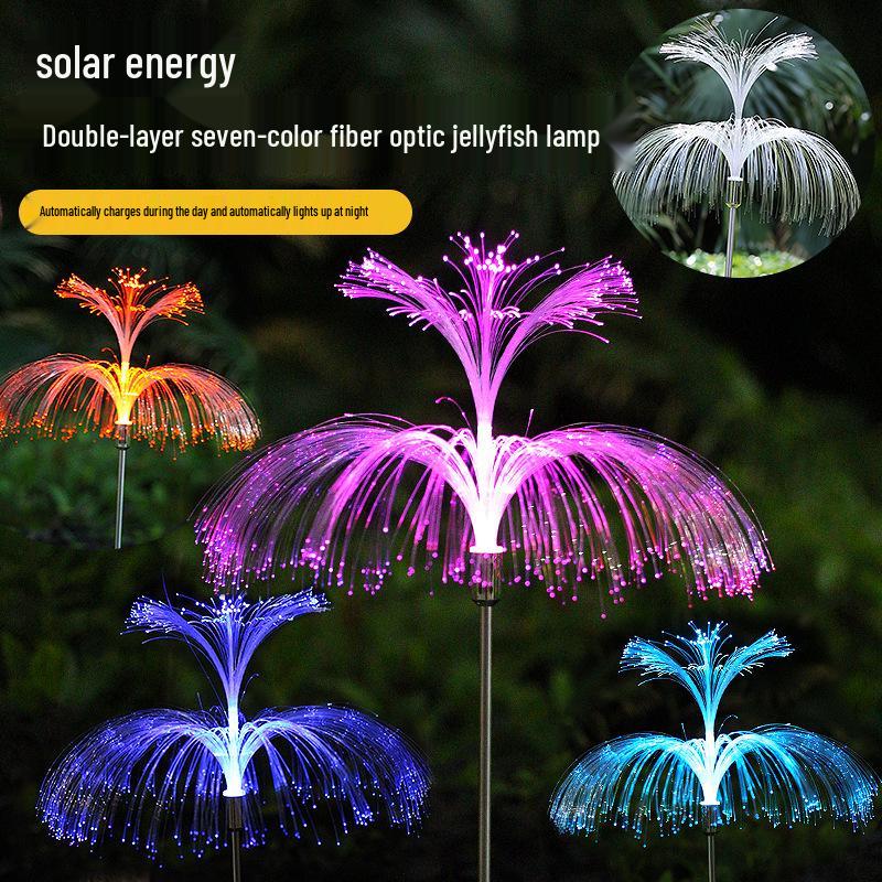 Cross-border Solar LED Jellyfish Garden Light, Waterproof, 7-Color Fiber Optic, Outdoor Lawn Decor.