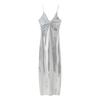 2024 Autumn V-Neck High Waist Sequin Spaghetti Strap Dress - European & American Style Women's Fashion