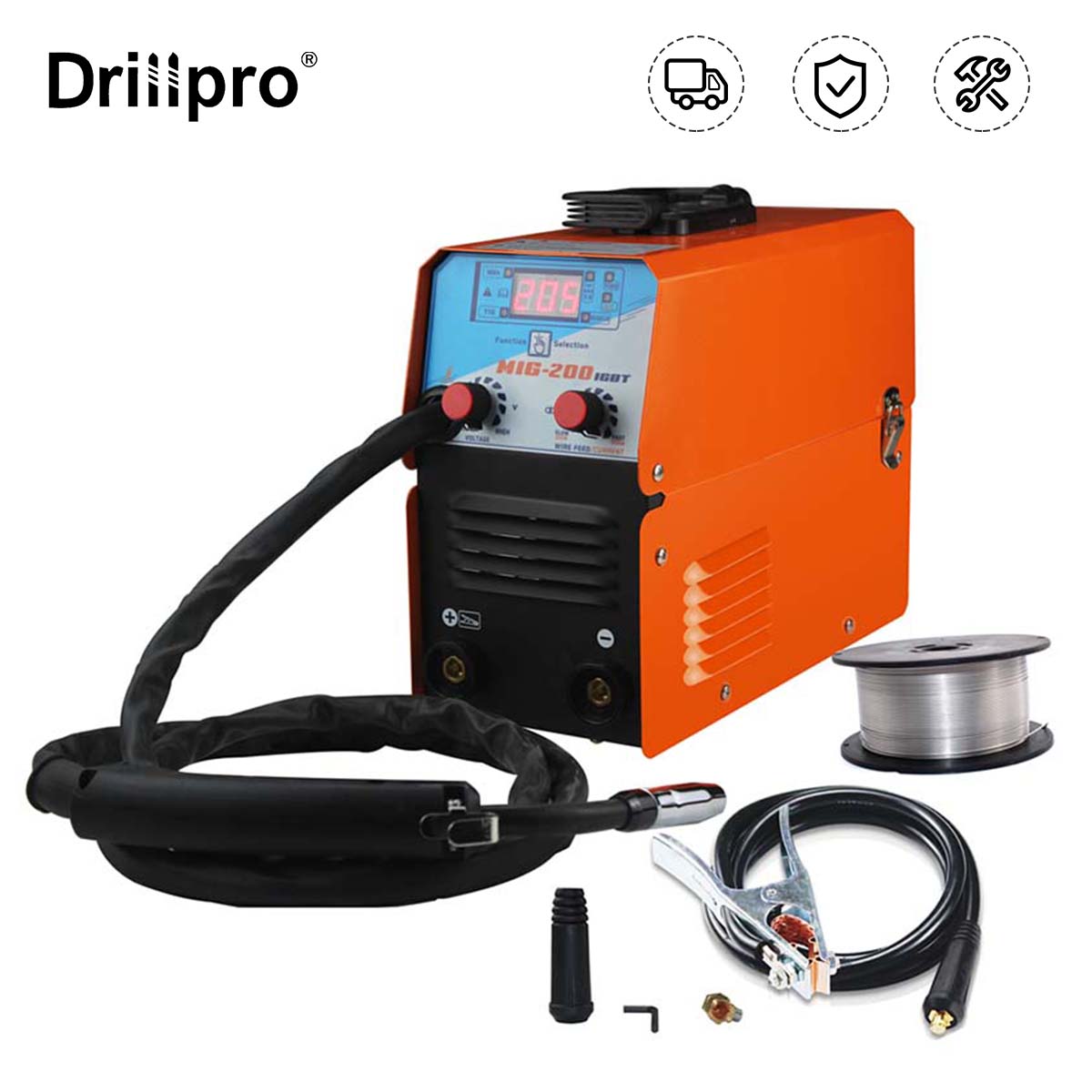 

Drillpro Портативный электросварочный аппарат 200А со сварочной проволокой, бытовой мини-сварочный инвертор IGBT, цифровой мини-промышленный сварочный аппарат