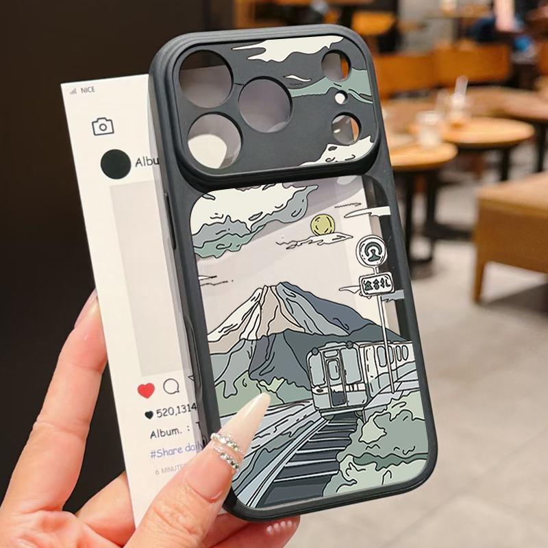 Anime Style Mountain Pattern Case For iPhone 17 Pro Max For iPhone 16 15 14 13 Pro Max Luxury Hybrid TPU+PC Clear Back Hard Cover