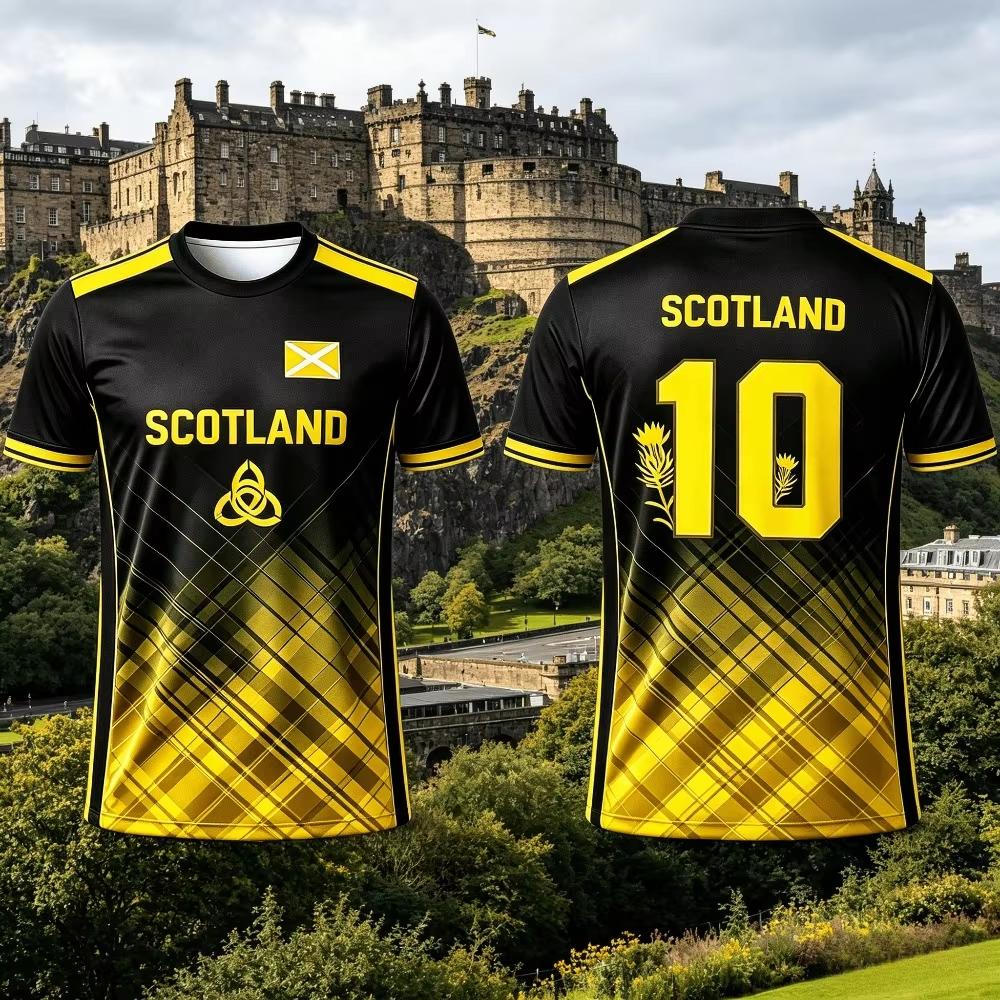 2026 Summer Scottish Men's T-shirts, Summer Football Jerseys, Stylish 3D Print, Casual Women's Short-Sleeve Shirts, Men's Sports Shirts