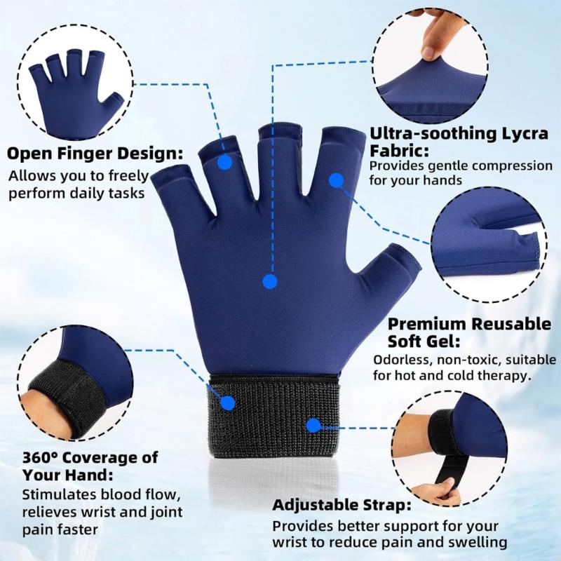 Cold Therapy Wrist Support With 30% Strongers Gels Cooling Finger Compression Ice Glove Long 2Hour Cold Retention