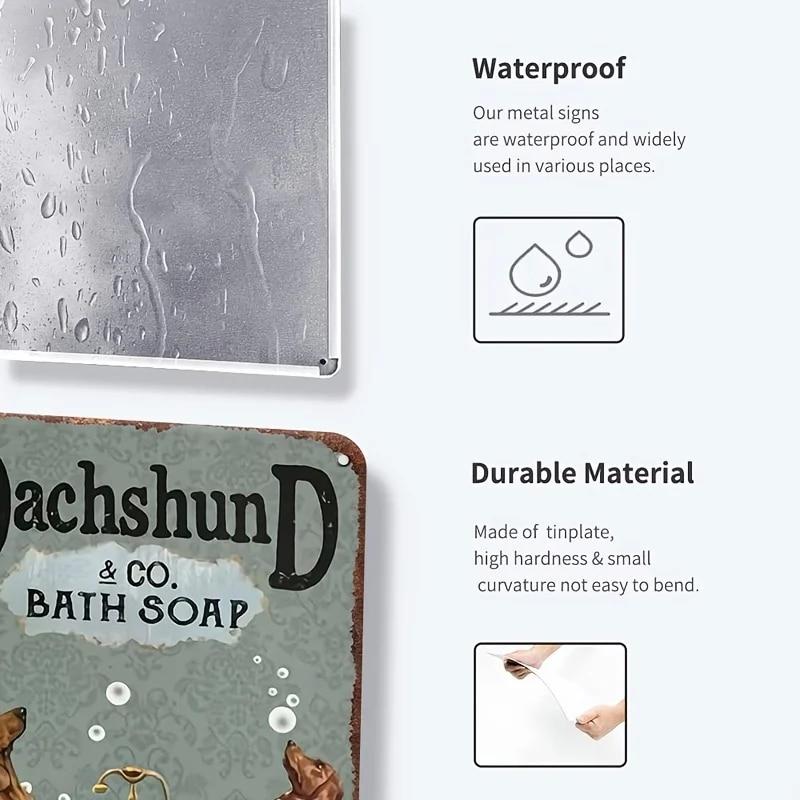 1pc Funny Bathroom Signs Dachshund Gifts Metal Signs, Bath Soap Wash Your Wiener, Dachshund Vintage Tin Sign Bathroom Decor, 12x