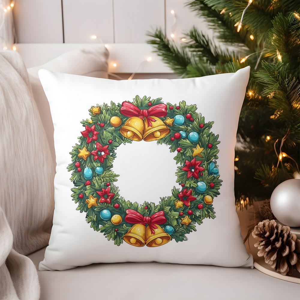 Home Decor Christmas Pine Branch & Ornament Pillow Pattern Cushion Cover Suitable for Sofa Bedroom Car Pillow Cover