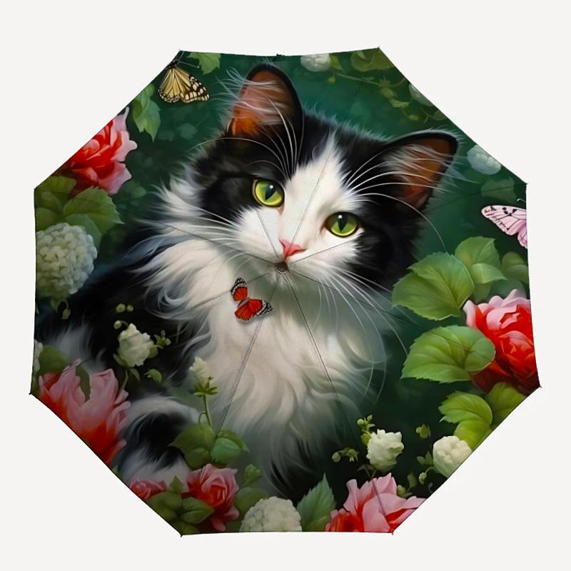 

1pc Floral Cat Art Automatic Open/Close Umbrella with Windproof, 8-Rib Sturdy Canopy, Durable Ribs, Ideal for Gifts yy251117066
