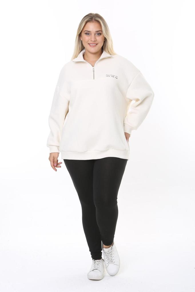 Damska Bluza Duży Rozmiar Duży Rozmiar Bluza na Zamek z Podniesionym Wzorem Trzyigłowy