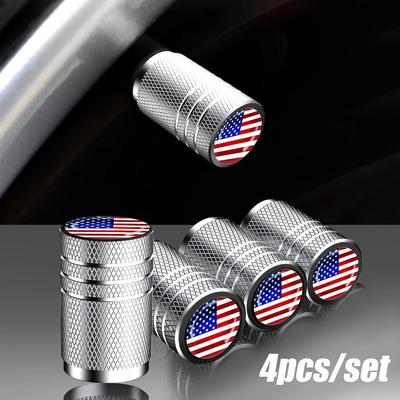 4PCS Epoxy Logo American Flag Air Nozzle Cover Car Tire Aluminum Alloy Color Top Three-slot Valve Cap
