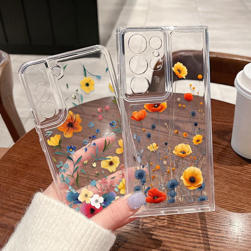 Coque en silicone avec motif de feuille d'érable et de peinture à l'huile pour Samsung Galaxy S24, S23 Ultra, S21FE, A35, A55, A54, A52, étui antichoc transparent