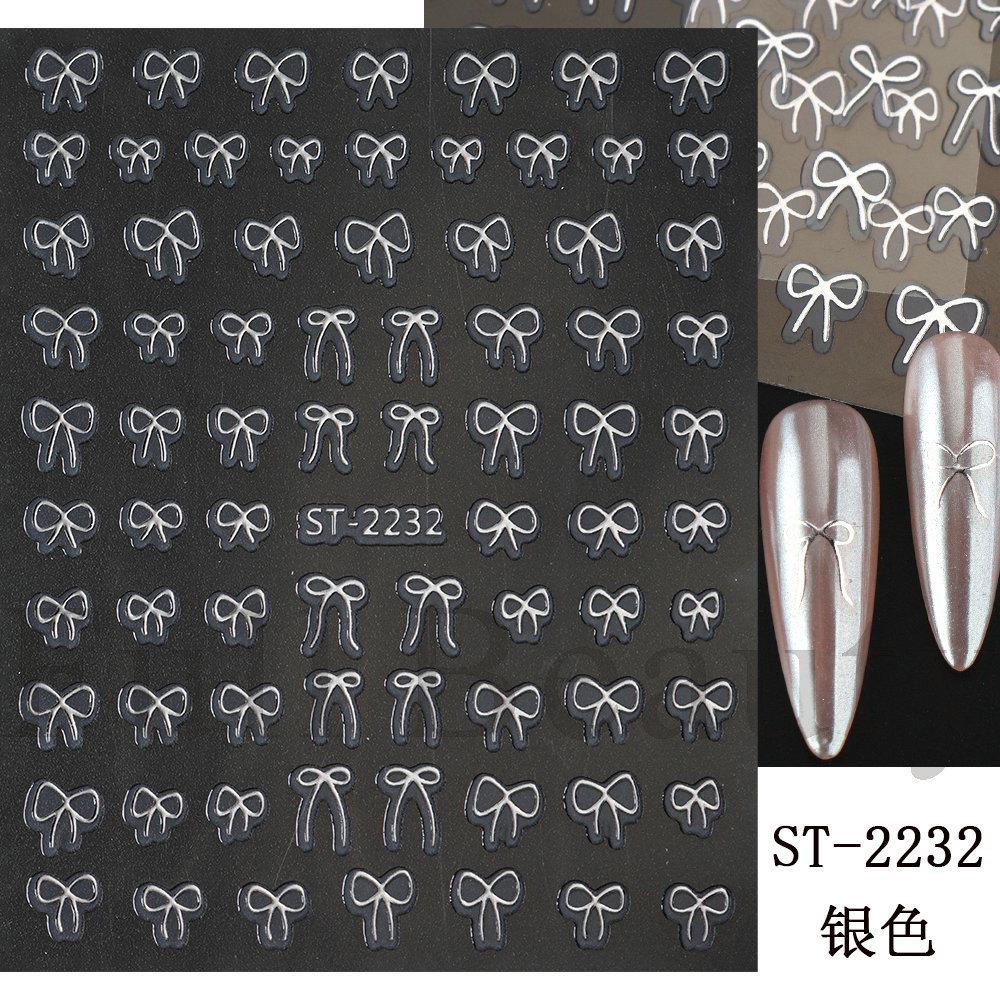 Nail Art Sticker, Japanese Simple Gold And Silver Red Shorts, Streamer Bow, Adhesive Nail Sticker.