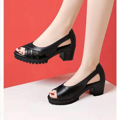 Hollow Breathable Summer Women's Sandals Retro Fish Sandals Chunky Heels Platform Dance Mom Hollow Sandals
