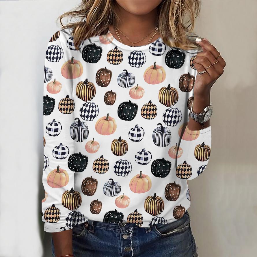 

Женский новый повседневный топ с круглым вырезом и длинными рукавами Осень-Зима 2025 с 3D-паттерном на Хэллоуин. Идеальный подарок на Хэллоуин и Рождество XL белый