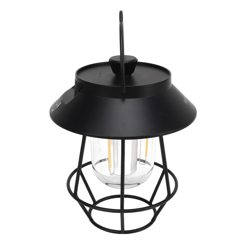 Camping Lantern Waterproof USB Rechargeable 3 Modes Handheld Vintage Lantern with Metal Hook for Outdoor Camping Black