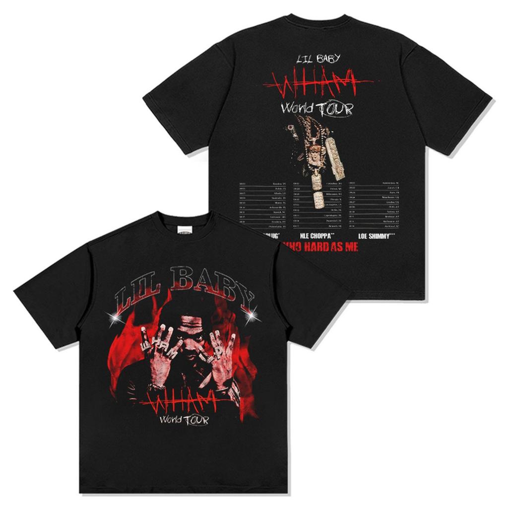 Maglietta Lil Baby World Tour Hip Hop Rapper Stampa Grafica Vintage Cotone Manica Corta per Uomo Donna Streetwear Top